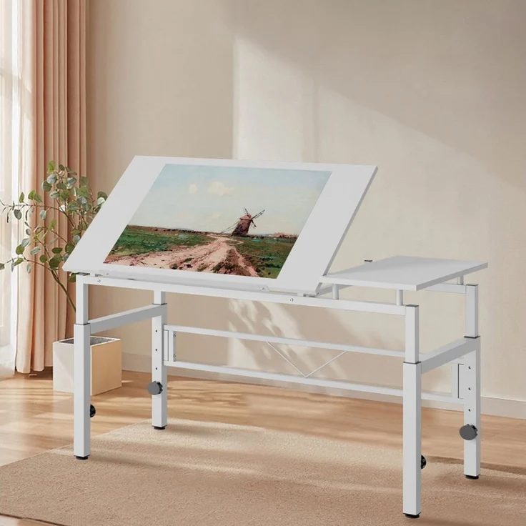 BBWL Zeichentisch höhenverstellbar neigbar Schreibtisch MDF Metall stabil Weiß, Zeichentisch für Büro Studium Atelier multifunktional – Bild 1