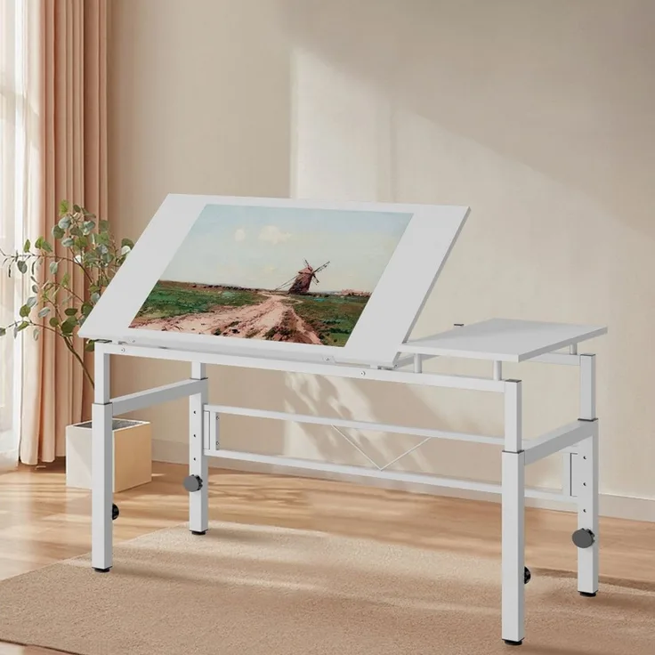 BBWL Zeichentisch höhenverstellbar neigbar Schreibtisch MDF Metall stabil Weiß, Zeichentisch für Büro Studium Atelier multifunktional