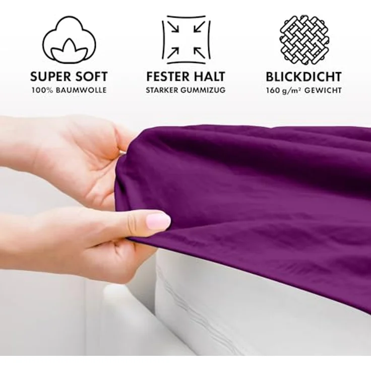 Jacobson Jersey Spannbettlaken Spannbetttuch Baumwolle Bettlaken (Topper 140-160x200 cm, Royal Lila) – Bild 4