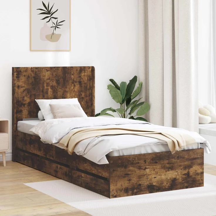 vidaXL Bettgestell mit Stauraum und Kopfteil Räuchereiche 75 x 190 cm 3413993 – Bild 1