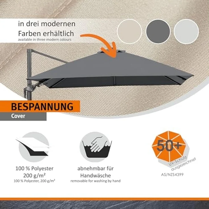 Schneider Schirme Ampelschirm, Rhodos Twist 2024, Anthrazit / Schwarz, 3x3 m – Bild 5