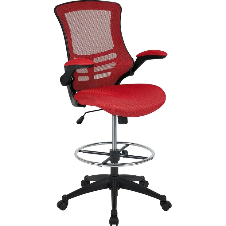 Flash Furniture Zeichenstuhl, Metall Kunststoff Holzwerkstoff Schaumstoff Netzgewebe Technisches Holz, Rotes Netz, 64. 77x62. 23x128. 91 cm