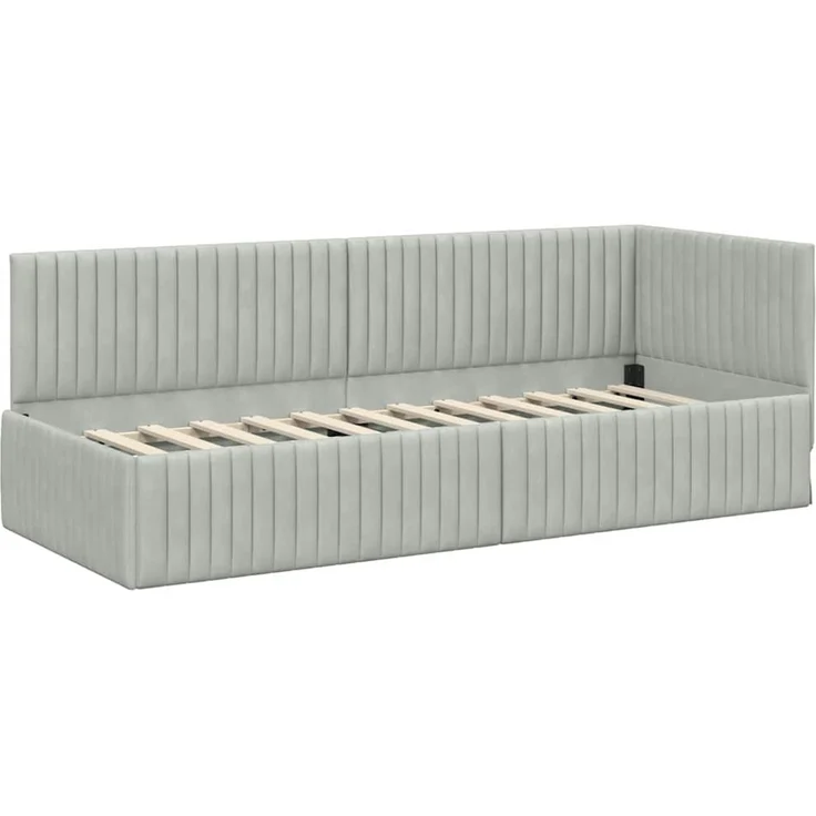 vidaXL Eckbettgestell mit Matratze mit Kopfteil 2 pcs Hellgrau Samt 3393798 – Bild 6