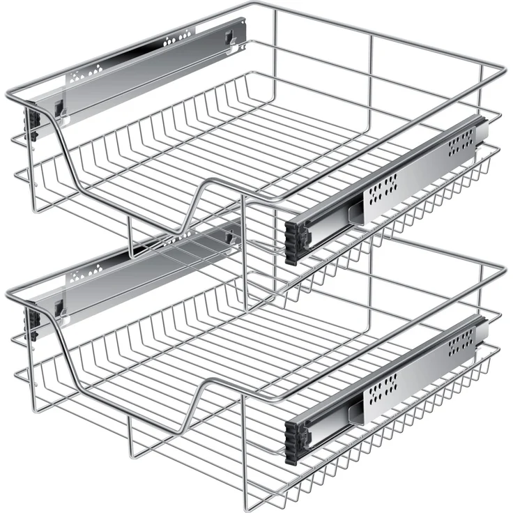 KESSER® Teleskopschublade 30-60cm Schrankbreite verchromt aus Edelstahl Schubladeneinsatz für Küchenschrank Korbauszug Schrankauszug 2x50 cm - Silber
