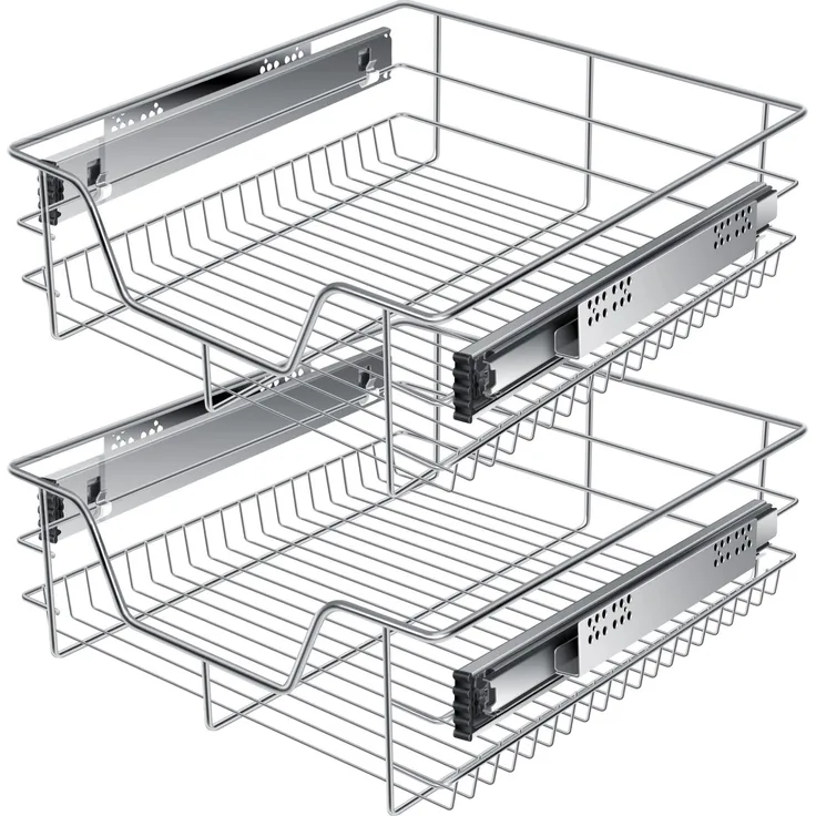 KESSER® Teleskopschublade 30-60cm Schrankbreite verchromt aus Edelstahl Schubladeneinsatz für Küchenschrank Korbauszug Schrankauszug 2x50 cm - Silber