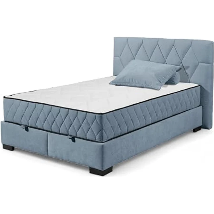 NAGOL B Boxbett 140x200, Denim - Bequemes Bett mit Bettkasten und Premium 9-Zonen-Federkern Wendematratze - 165 x 114 x 214 cm (B/H/T) – Bild 2