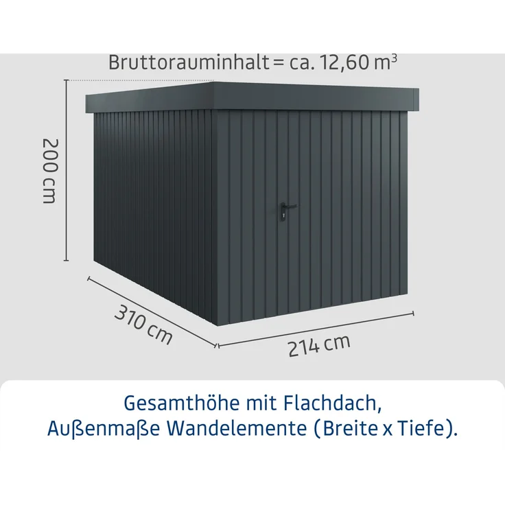 Hörmann Ecostar Metall-Gerätehaus "Euroline Trend" mit Flachdach EFD 7, anthrazitgrau, 214 x 310 cm,1-flüglige Tür – Bild 3