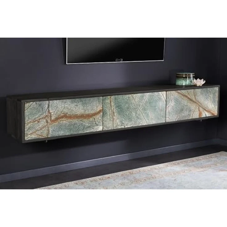 riess-ambiente TV-Board MOUNTAIN SOUL 160cm schwarz / grau-natur · Lowboard aus Massivholz (Einzelartikel, 1 St), hängend · Naturstein-Front · grifflos · mit Stauraum · Akazie · Design – Bild 2