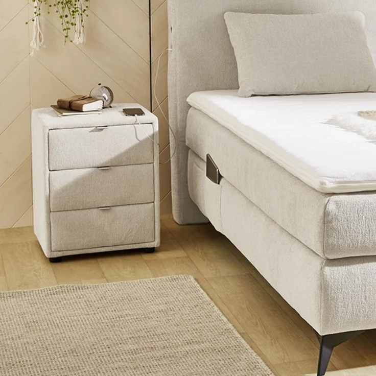 Boxspringbett 160x200 cm H4 Federkernmatratzen Bonell Topper in Chenille Beige – Bild 4