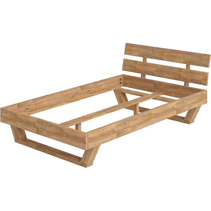 skølm 'Nornir' Bett 120x200 cm, Bettgestell, natur geölt, Massivholzbett aus Eiche mit Holzkufen, Doppelbett mit Streben Bettkopf – Bild 2