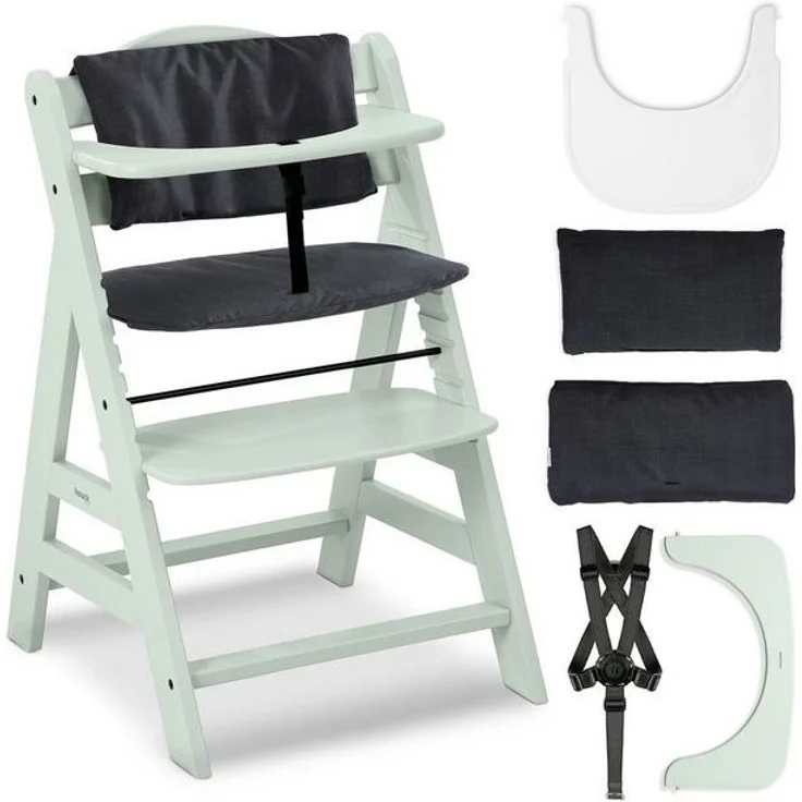 Hauck Hochstuhl Alpha Plus Mint - Charcoal, Mitwachsender Kinderhochstuhl mit Essbrett Click Tray & Sitzkissen – Bild 4