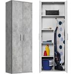 mokebo® Besenschrank 60cm Breite mit Staubsaugerfach 'Der Lange' moderner Mehrzweckschrank in Grau aus Holz, Schrank & Putzschrank | 60 x 180 x 34 (B/H/T in cm) | Betonoptik