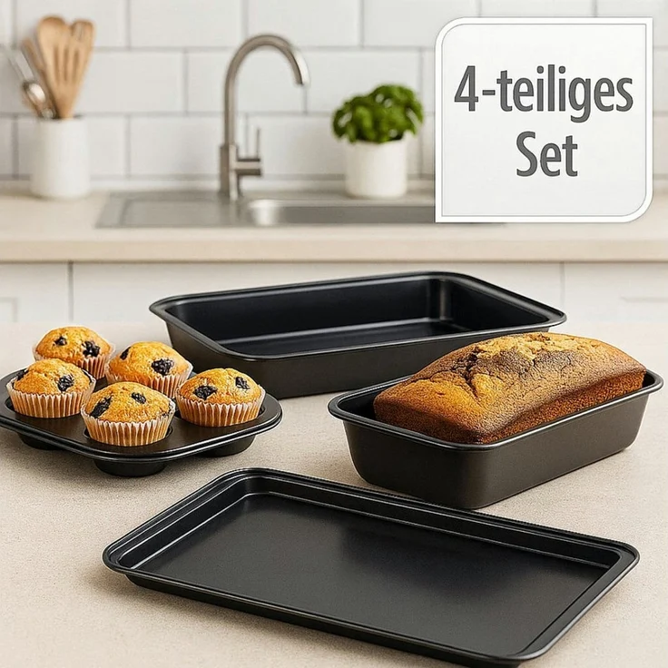 Koopman Backform Backform-Set Backblech Muffinform Schwarz Kuchenform 4tlg, (4-tlg), Metall, Backutensilien, Schwarz, Kochutensilien, Robust – Bild 1