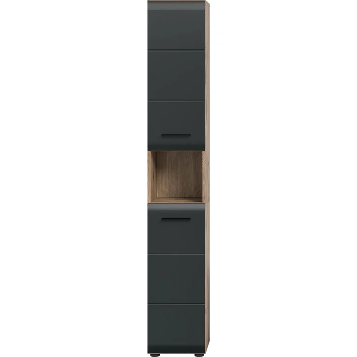 Hochschrank (B/H/T: 30x185x30 cm) in schwarz matt und Nox Oak Nachbildung – Bild 2