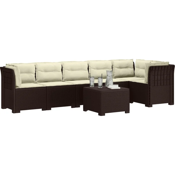 vidaXL 6-Sitzer Garten Sofa mit Kissen Rattan Look PP Braun 3444126 – Bild 3