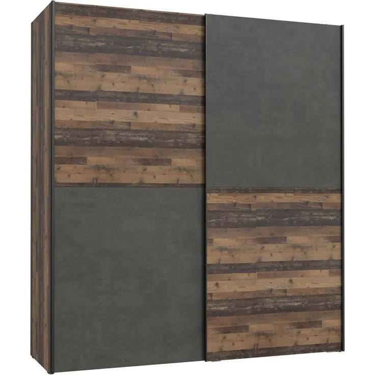 Forte 'Dederik' Schwebetürenschrank, Kleiderschrank, in Old Used Wood Shabby, 2-türig, 170x191 cm