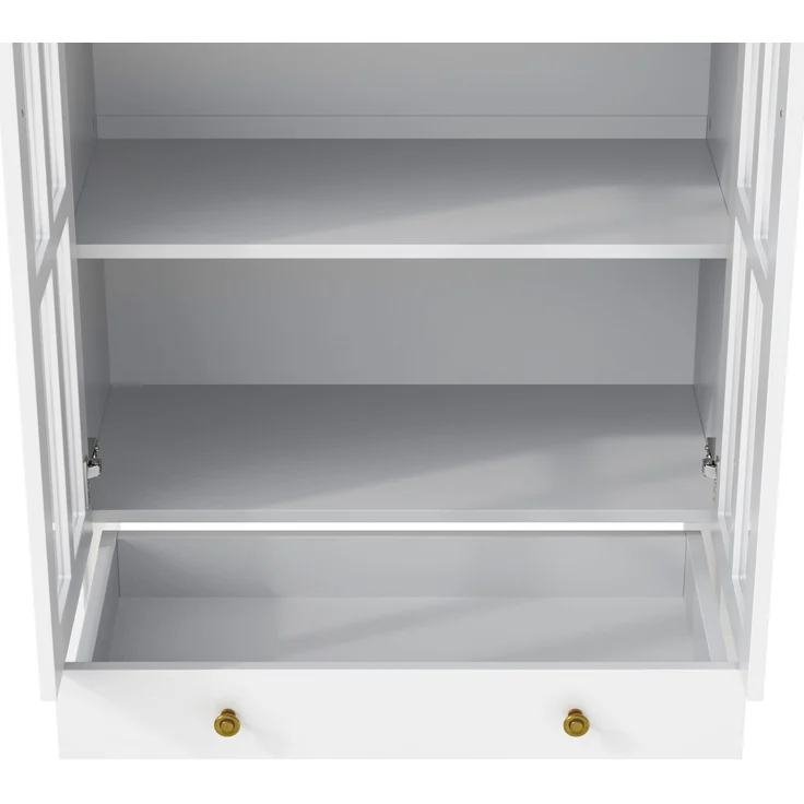 Vitrine 75x35x170,5 cm in Weiß mit Bogenfach, Acryl-Türen und Schublade – Bild 10