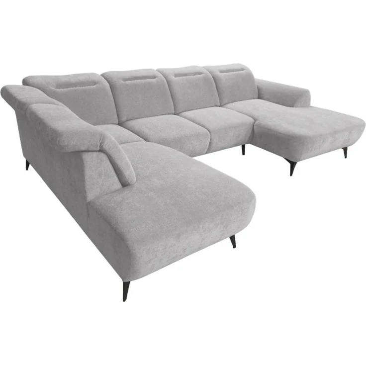 Wohnlandschaft Sofa U-Form ALETTE in Stoff Doha Grau Lange Schenkel Links – Bild 4