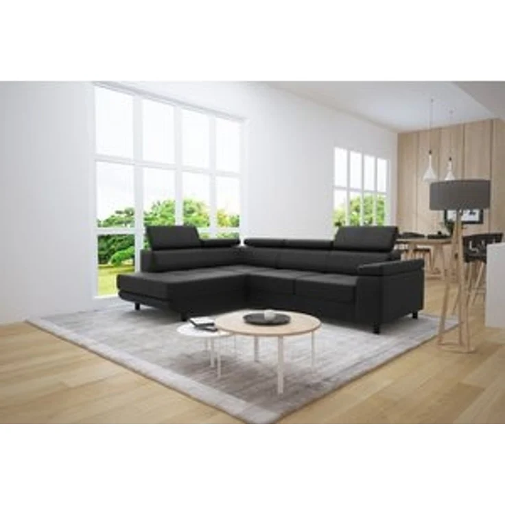thematys Ecksofa LUNA L 250 x 183 cm, mit Schlaffunktion, mit Bettkasten, mit verstellbaren Kopfstützen, Schwarz Monolith 97), Ausrichtung Links – Bild 7