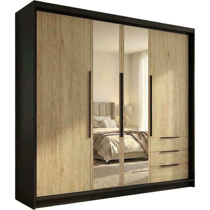 A&J MöbelLand GmbH Drehtürenschrank VIVO mit integrierten Schubladen (Geräumiger vier¬türiger Kleiderschrank mit Schubladen und Metallgriffen. Geräumiger Schrank mit einer Breite von 200 cm und Schubladen, ideal zur Aufbewahrung von Kleidung und Access... – Bild 5