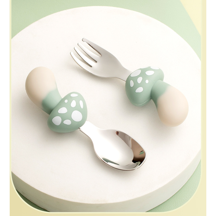 ABC Silikonlöffel für Babys, Babynahrungsbesteck, pilzförmiges Geschirr aus Edelstahl 304 – Bild 4