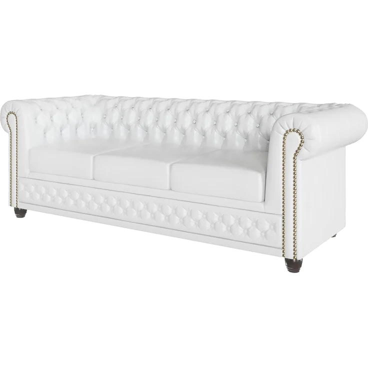 S-Style Möbel Chesterfield-Sofa Jeff 3-Sitzer aus veganem Leder mit Holzfüßen, mit Wellenfederung