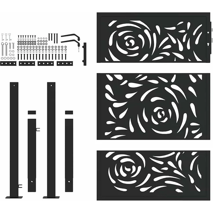 vidaXL Gartentor Schwarz 100x125 cm Stahl Flammendesign 4100990 – Bild 4