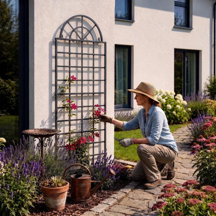 CLP Rankgitter Viva 2er Set aus Eisen mit Rundbogen und Wandhalterung für den Garten - Farbe:anthrazit – Bild 3