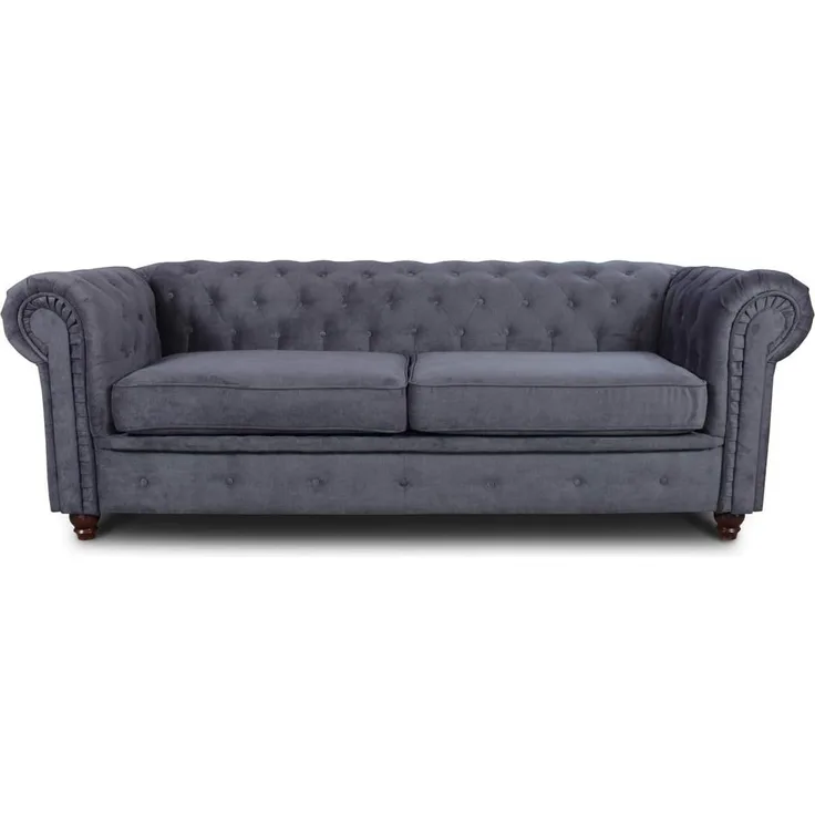 Sofa Chesterfield Asti 3-Sitzer, Couch 3-er, Glamour Design, Couchgarnitur, Sofagarnitur, Holzfüße, Polstersofa - Wohnzimmer (Graphit (Capri 16))