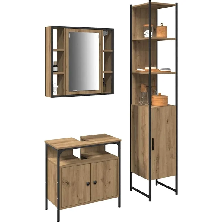 vidaXL Badezimmermöbel-Set mit Regal 3 pcs Artisan-Eiche Holzwerkstoff 3334394 – Bild 2