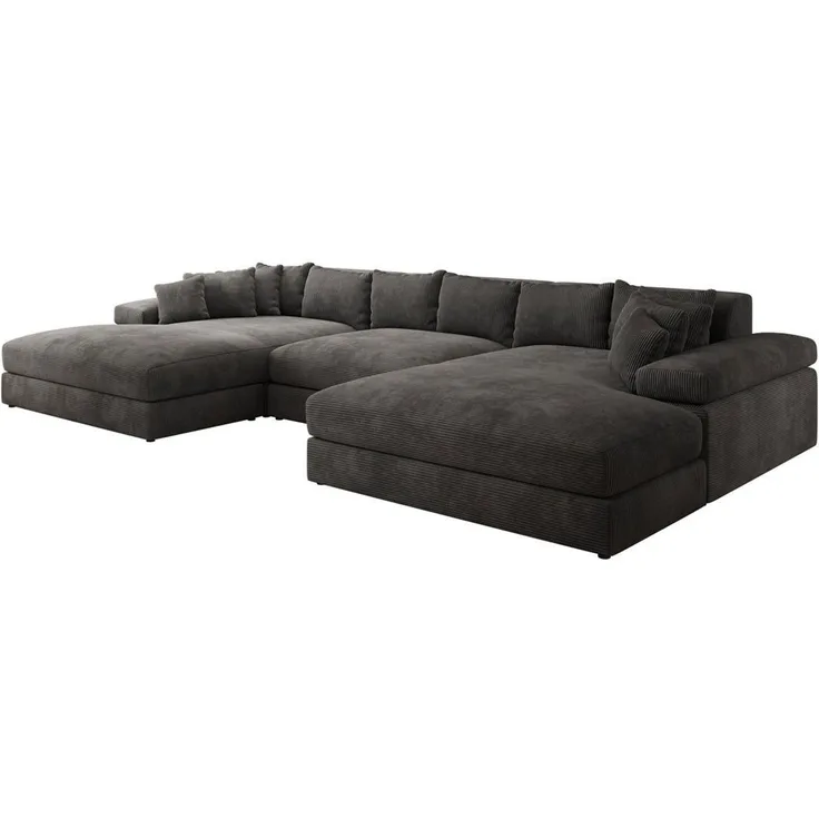Luxusbetten24 Sofa Designer Sofa Bernardo U in Cord, mit breiter Ottomane