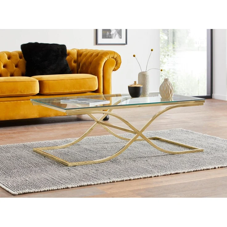 Home affaire Couchtisch TOPSELLER! (Glastisch, OTTOs Choice), Maße (B/T/H): (120/70/42), Gestell in Gold-Optik – Bild 1