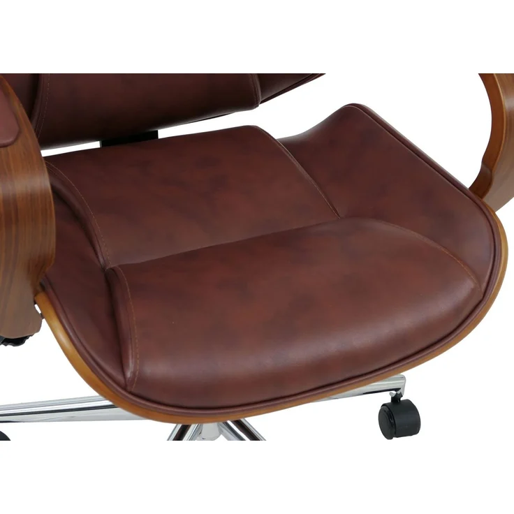 Bürostuhl HWC-O83, Drehstuhl Chefsessel, Kunstleder (280g/m²) Bugholz FSC®-zertifiziert Walnuss-Optik ~ rotbraun – Bild 8