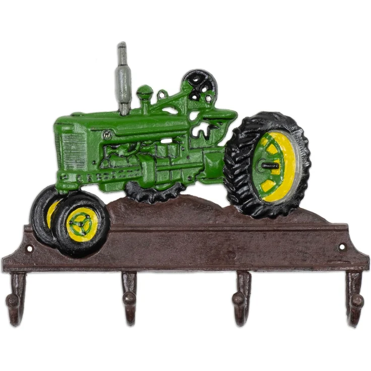 Moritz Wandgarderobe Garderobe grüner Traktor Garderobenleiste 4 Haken Gußeisen Kleiderhaken Garderobenhaken Vintage – Bild 1