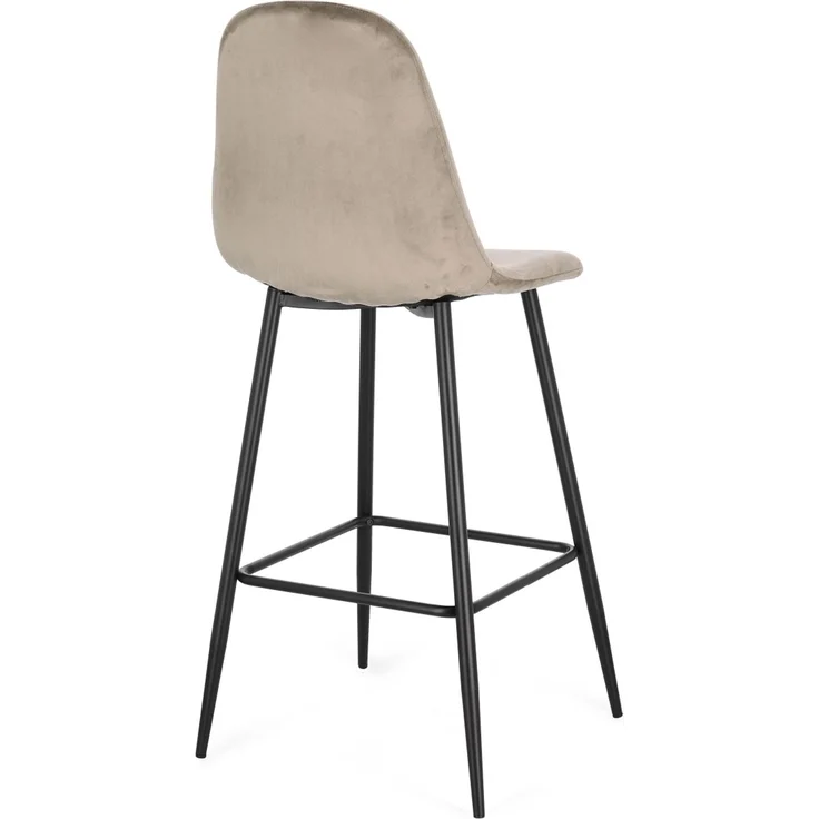 Barhocker New Irelia aus Samt, modern mit Fußstütze, taupe, 2er-Set, schwarzes Metallgestell – Bild 2