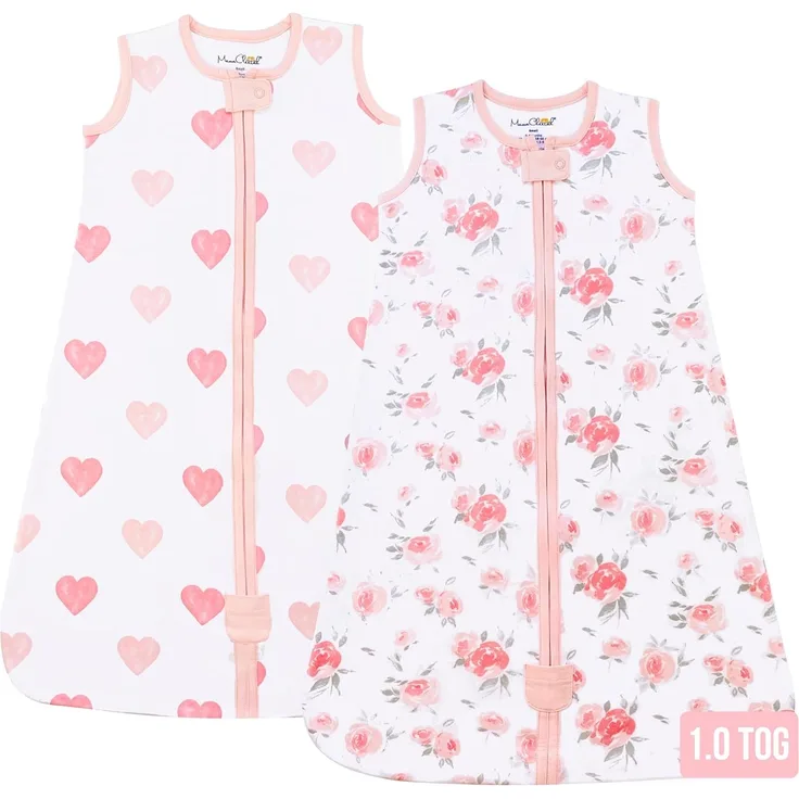 Baby Schlafsack 1.0 TOG, Bio-Baumwolle Baby tragbare Decke mit Zwei-Wege-Reißverschluss, Swaddle Transition, All-Season Schlafsack für Neugeborene Kleinkind Kleinkind Junge Mädchen, 2-Pack, 0-6 Monat