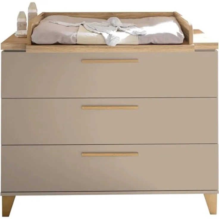 Stella Trading Hilda PEPPINI Kommode inkl. Wickelaufsatz mit 3 Schubkästen in Mauvella Oak – praktisches & modernes Babyzimmer-Möbel – 120 x 108,7 x 77 cm (B/H/T)