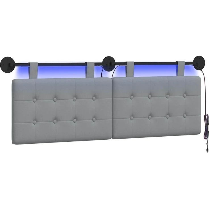 vidaXL Hängendes Kopfteil Mit LED Licht Hellgrau Stoff 5 x 130 x 55 cm (Art-Nr 3424408) – Bild 2