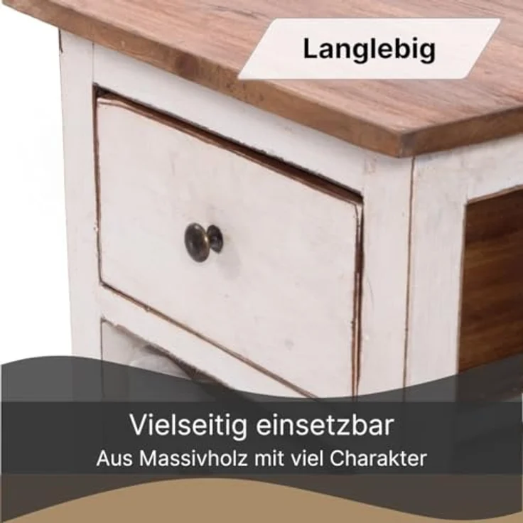 DESIGN DELIGHTS Telefontisch TELEFONTISCH "RATTAN 70", 70x38x28cm (HxBxT), Altholz massiv Beistell – Bild 7