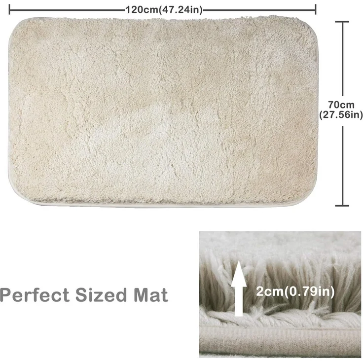 FCSDETAIL rutschfeste, Hochflor Badteppiche 70X120 cm, Maschinenwaschbare Badematte, Badvorleger mit Wasserabsorbierenden, Weichen Mikrofasern für Badewanne, Dusche und Badezimmer (Beige) – Bild 3