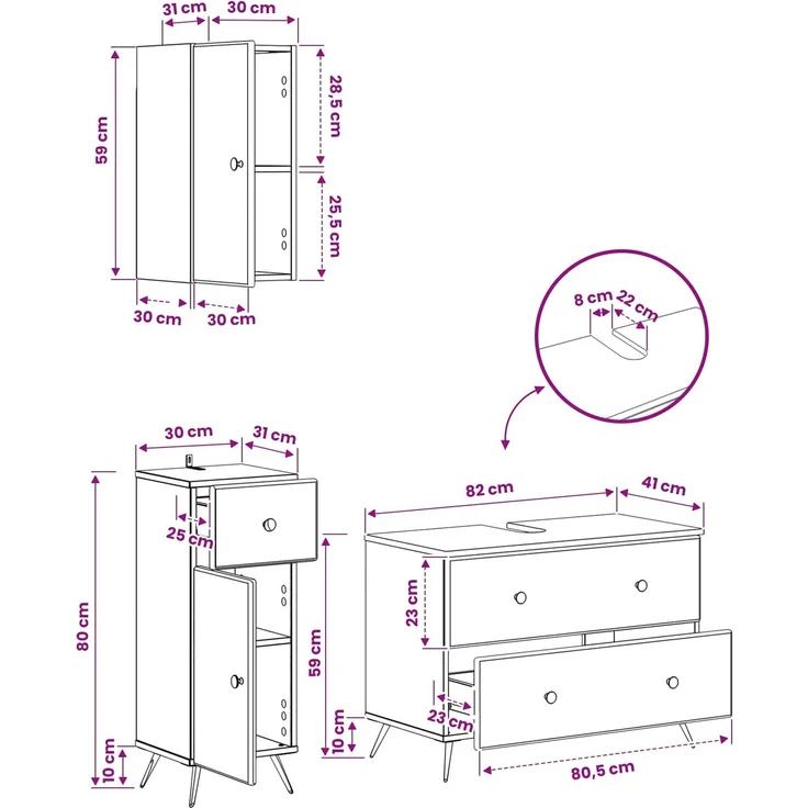 vidaXL 3-teiliges Badezimmer-Schranksystem BREDA Raucheiche 3417806 – Bild 10