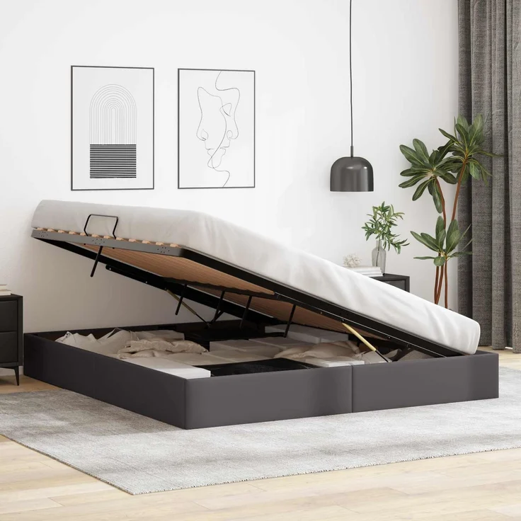 vidaXL Ottoman Bettgestell mit Speicher Grau 160 x 200 cm Kunstleder 3442780 – Bild 4