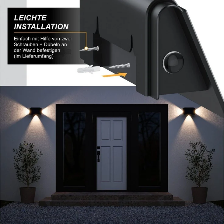 BEARWARE LED Solarleuchte Solar Wandleuchte für außen mit Akku & ohne Stromanschluss Wasserdicht, Ein-/Ausschalter, mehrere Helligkeitsstufen, LED fest verbaut, Warmweiß, 1800 mAh Akku, Solarpanel, IP54, wetterfest, für Außenmontage – Bild 3
