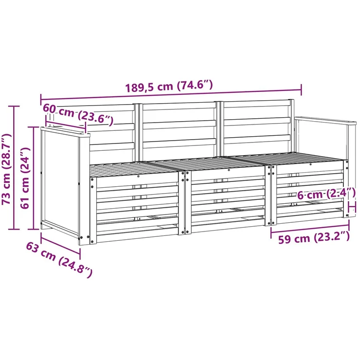 vidaXL Outdoor-Sofagarnitur 3 stk. 3-Sitzer Natur Massivholz Akazie 3383950 – Bild 5