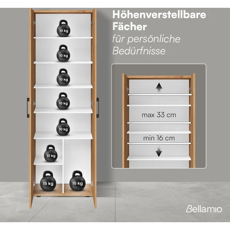 Bellamio 'Apol' Mehrzweckschrank, Eichenoptik, 176x33x60 cm, Aktenschrank mit 8 Ablagefächern – Bild 4