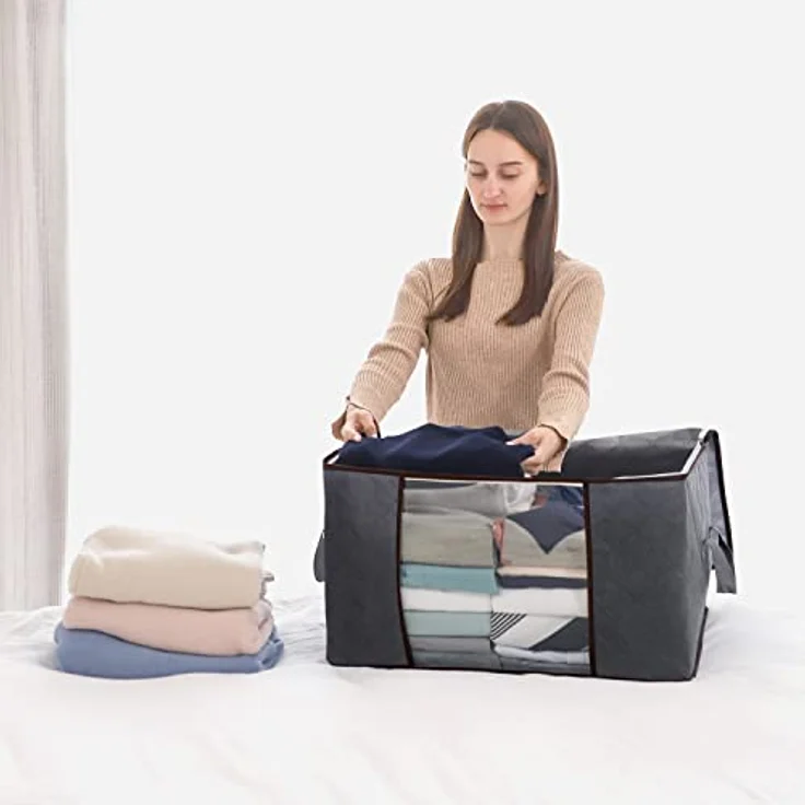 Lifewit 3 Stück 90L Große Aufbewahrungstasche Schrank Organizer Set, Faltbar Kleideraufbewahrung mit verstärkt Griff, stabilem Reißverschluss für Kleidung, Bettwäsche, Bettdecken, Steppdecke, Kissen – Bild 2
