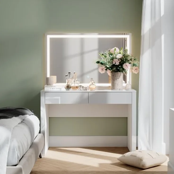 Vichy Schminktisch Annabelle, Weiss Hochglanz mit LED-Spiegel, 110 cm