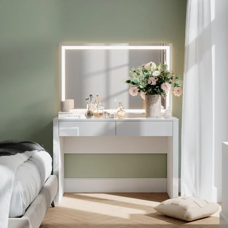 Vichy Schminktisch Annabelle, Weiss Hochglanz mit LED-Spiegel, 110 cm – Bild 1