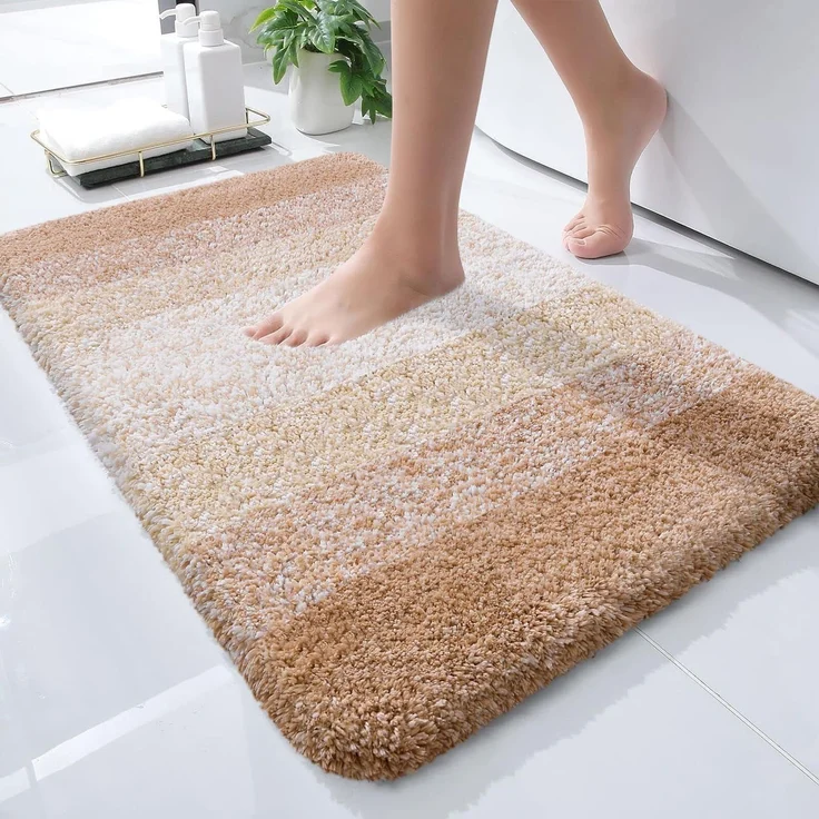 Olanly Luxuriöse Badezimmerteppichmatte, extra weiche und saugfähige Mikrofaser-Badteppiche, Rutschfester Plüsch-Shaggy-Badteppich, maschinenwaschbar, Badematten für Badezimmer, 40.6x61 cm, Beige