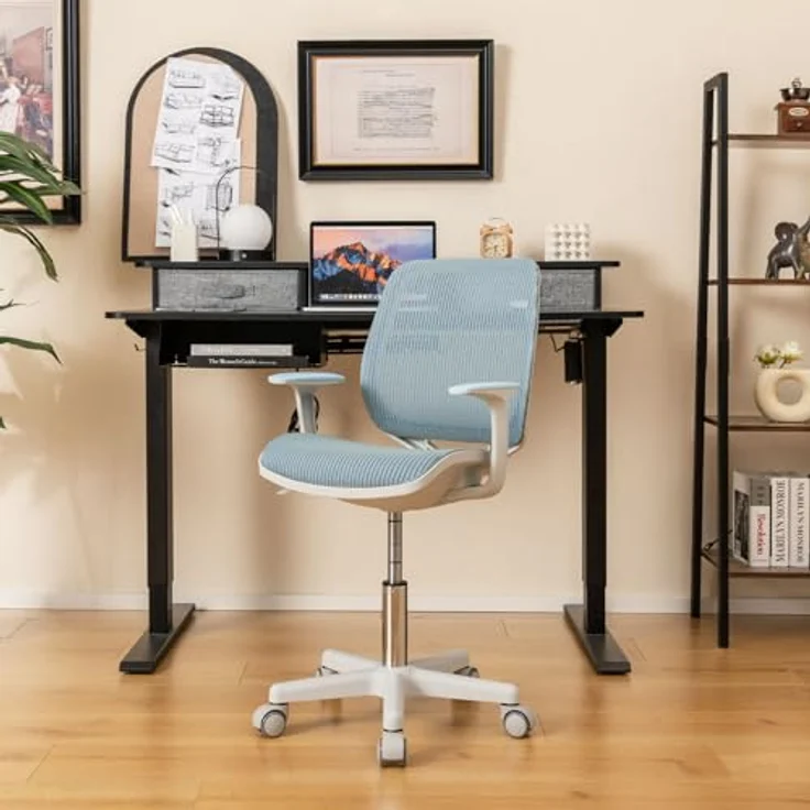 FANTASK Schreibtischstuhl Kinder, Schreibtisch Höhenverstellbar 43-55cm, 360° Drehstuhl mit Rückenlehne & Armlehnen & Rädern, Bürostuhl Ergonomisch für Kinder 6-15 Jahre (Blau) – Bild 10